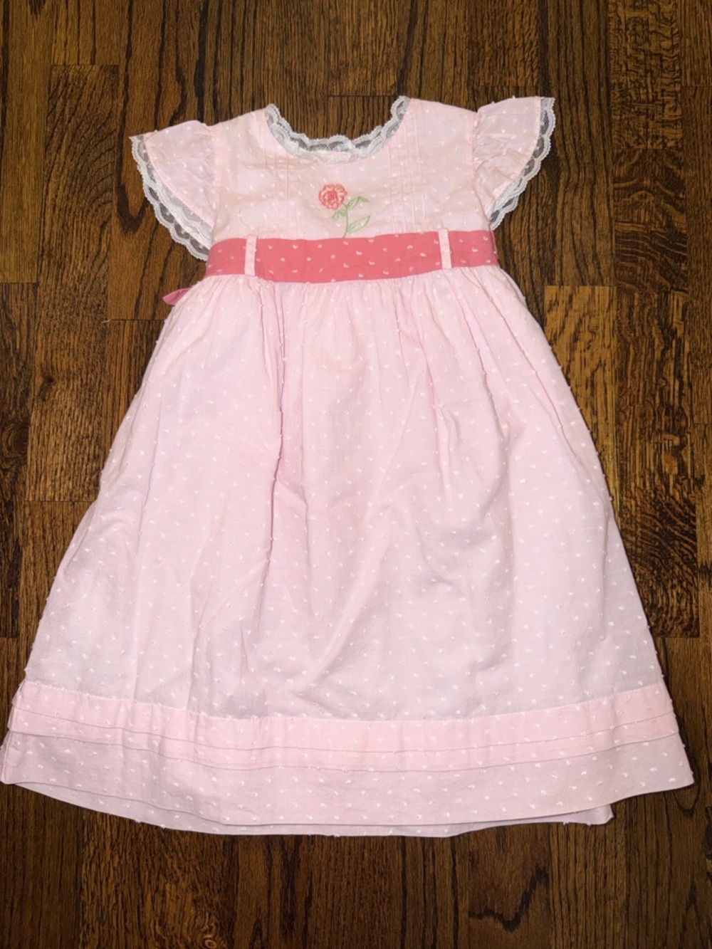 Pink Embroidered Baby Dress with Rose Detail